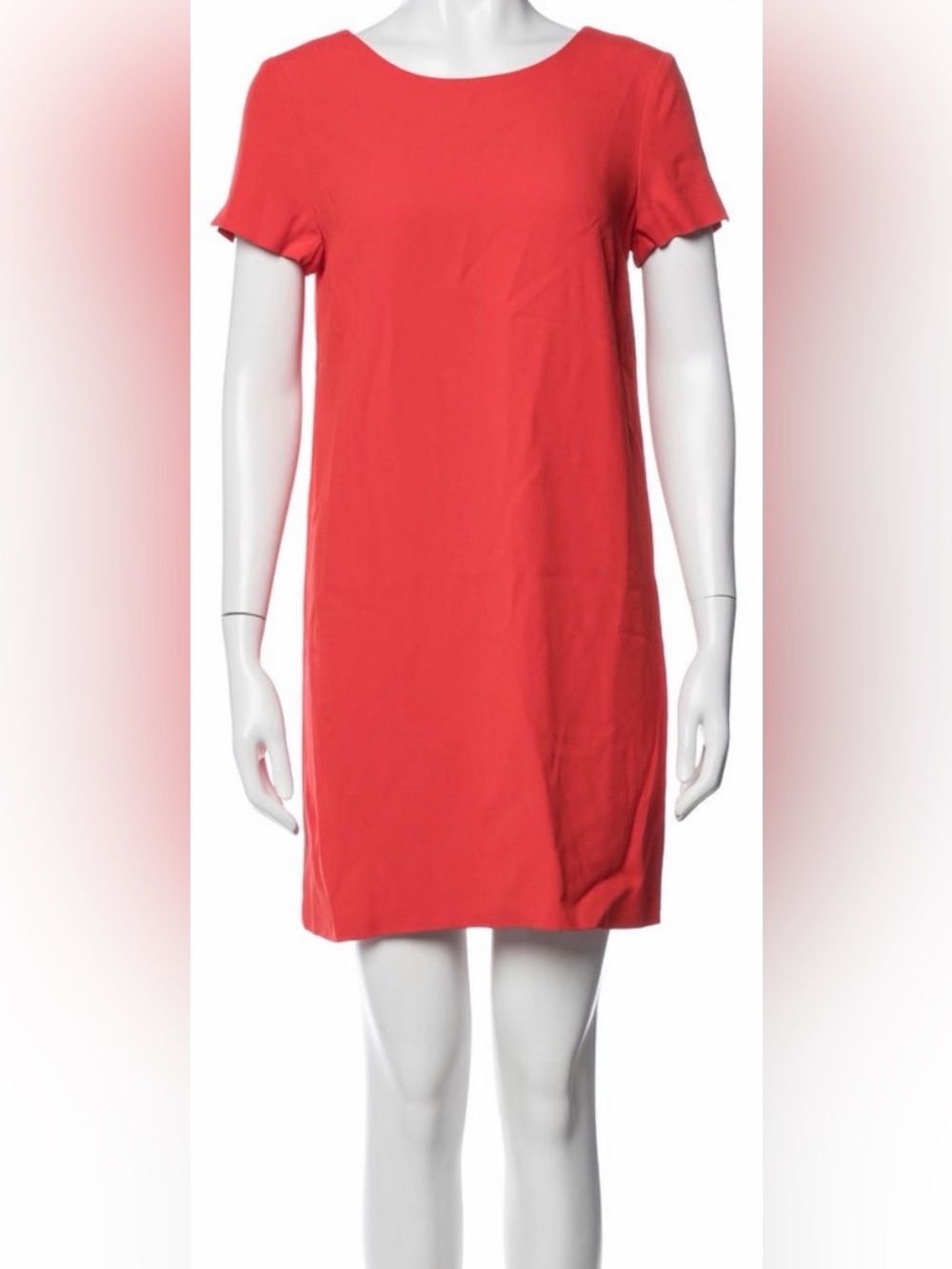 Sezane Coral Red Short Sleeve Mini Shift Dress